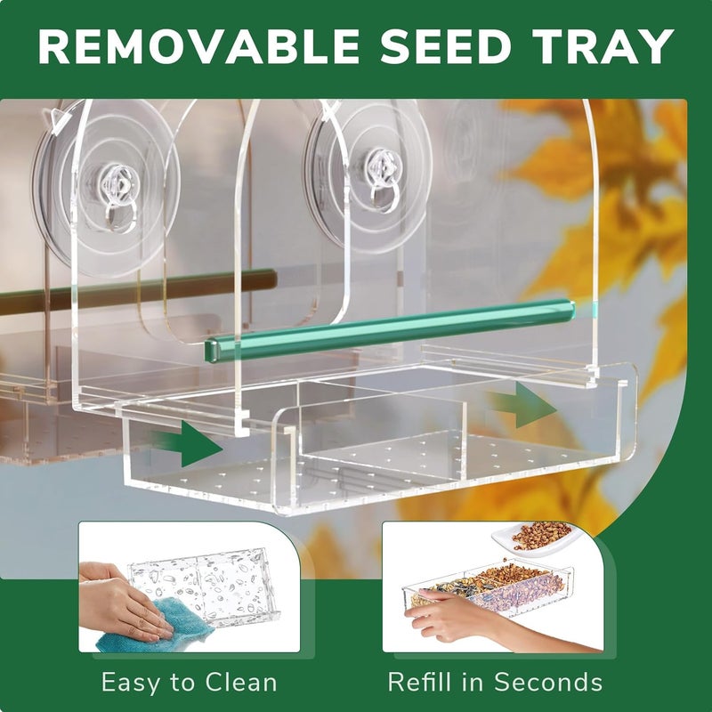 SUNALLY Window Bird Feeder for Outdoors, Clear Feeders Window Mounted with Strong Suction Cups, Fummingbird Feeder for Viewing Inside, Oriole, Finch Bird Watching for Cats, Elderly, Kids - Image 3